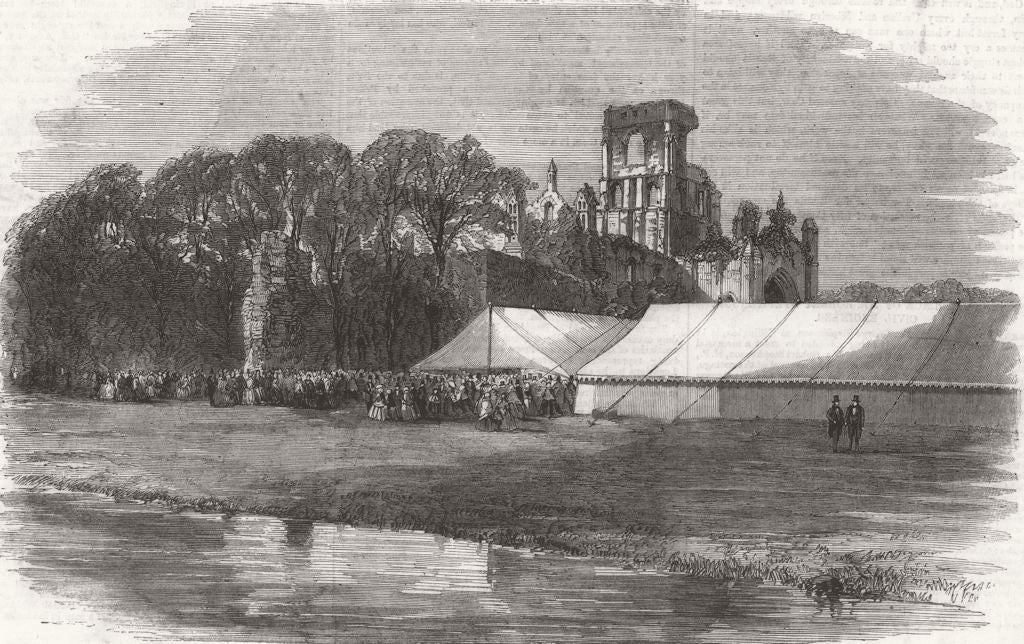 YORKS. Horticultural Fete, Kirkstall Abbey, Leeds 1858 old antique print